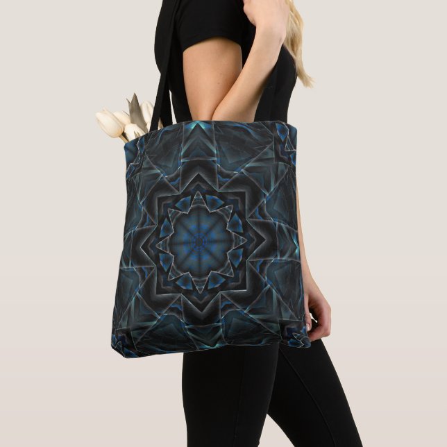 Bolsa Tote Esfregaço de engrenagens de caleidoscópio azuis, d (Close Up)