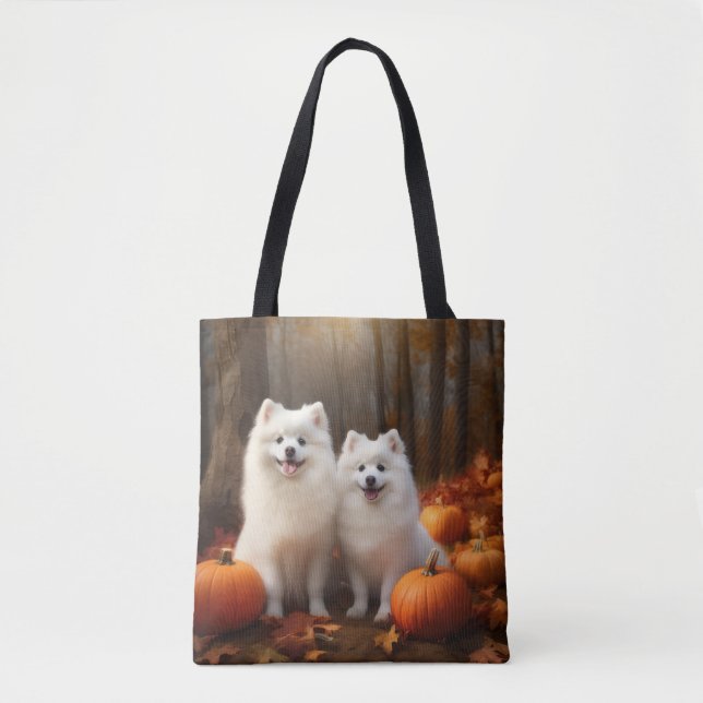 Bolsa Tote Eskimo Americano Puppy Autumn Delight Pumpkin (Frente)