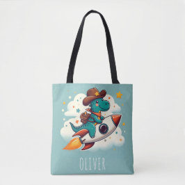 Bolsa Tote Espaço Caprichoso Cowboy Dinossauro Montando Fogue