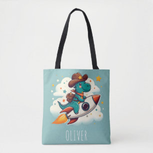 Bolsa Tote Espaço Caprichoso Cowboy Dinossauro Montando Fogue