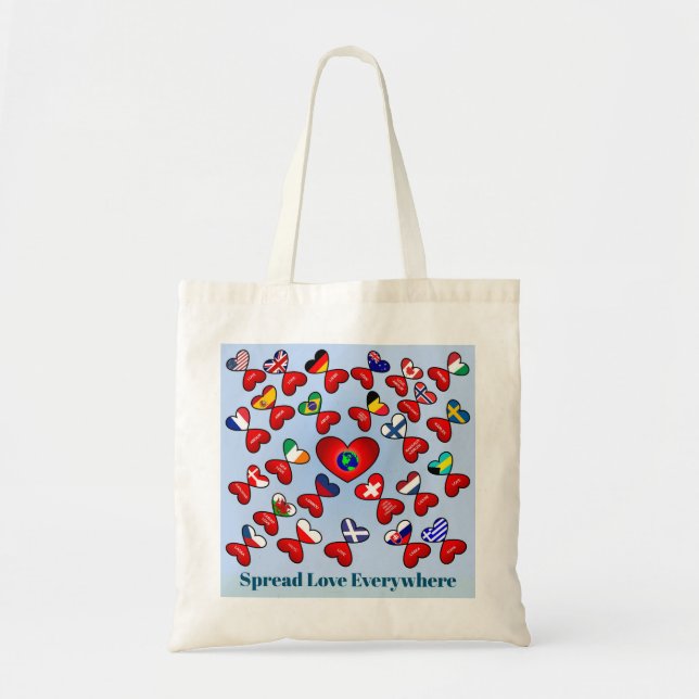 Bolsa Tote Espalhar o amor em todos os lugares diferentes idi (Frente)