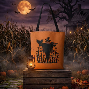 Bolsa Tote Espantalho de Halloween Gótico Assustador Abóbora