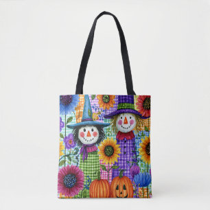 Bolsa Tote Espantalhos e Abóboras, Halloween,