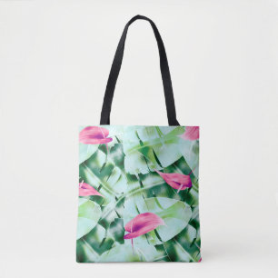 Bolsa Tote Espelho das folhas tropicais sem costura, retrato