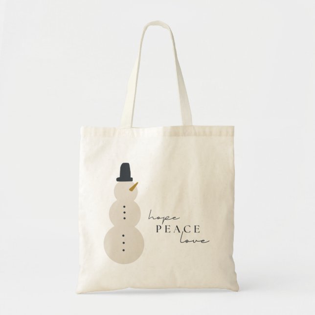 Bolsa Tote Espero que a paz ame. Bolsas de Natal Snowman (Frente)