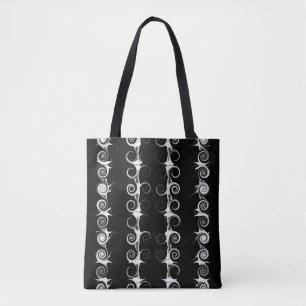 Bolsa Tote Espirais e Ondulações Preto e Branco Padrão