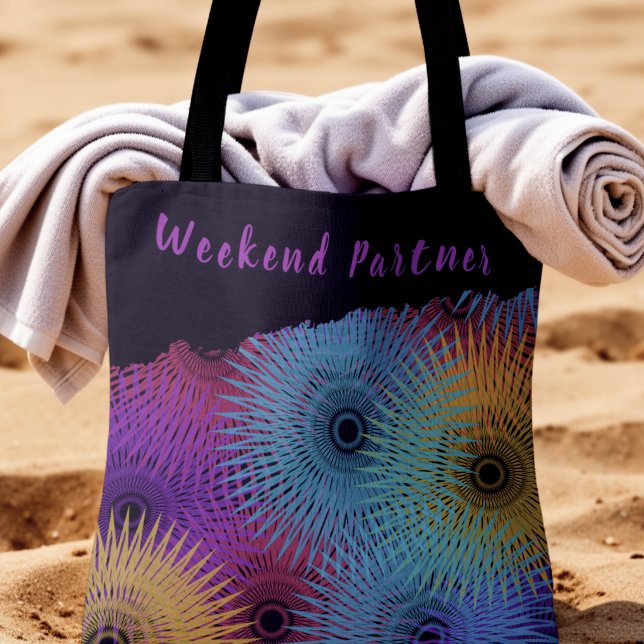 Bolsa Tote Espiral Geométrica Colorida (Weekend vibes tote brings color to the beach. custom text.)