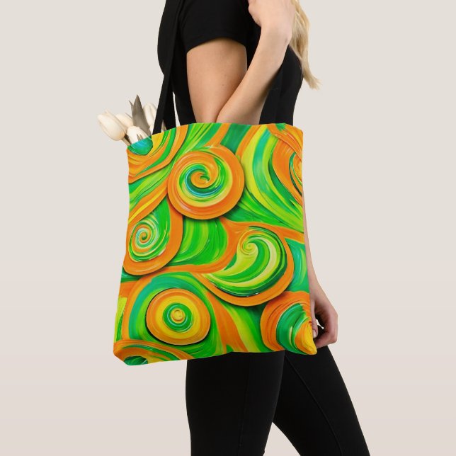 Bolsa Tote Espiral Verde e Laranja (Close Up)