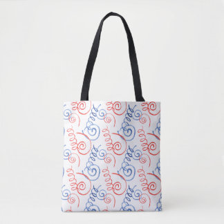 Bolsa Tote Espiral Vermelha e Azul com Alças Preta