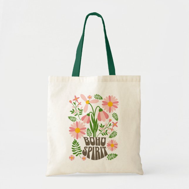Bolsa Tote Espírito Boho Floral Estética Retrô (Frente)