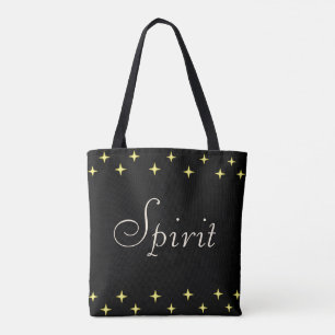 Bolsa Tote Espírito Elegante Caligrafia & Estrelas em Preto