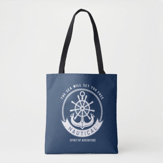 Bolsa Tote Espírito Náutico Âncora, Roda, Azul Marinho (Frente)