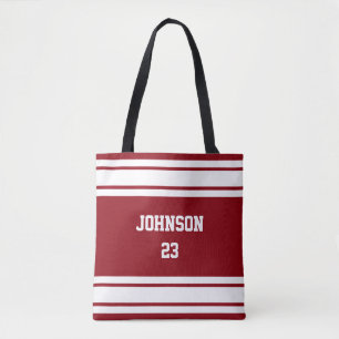 Bolsa Tote Esporte Jersey Vermelho e Branco Escuro - Texto e 