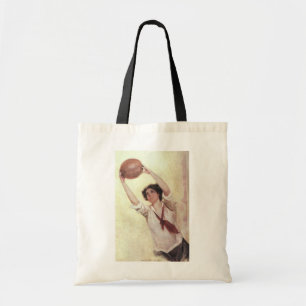 Bolsa Tote Esportes Antigos, Jogadora de Basquete com Bola