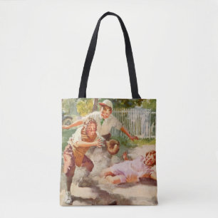 Bolsa Tote Esportes Vintage, Crianças Jogam Stickball Basebal