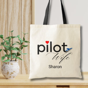 Bolsa Tote Esposa de Piloto Roteiro Coração Avião Simples Per