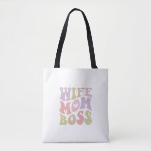 Bolsa Tote Esposa Mãe Chefe Script Retro Groovy Dia das Mães