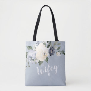 Bolsa Tote Esposa personalizada, empoeirada, azul-poeirento