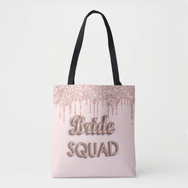 Bolsa Tote Esquadrão da noiva rosa dourado glitter despedida  (Frente)