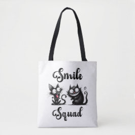 Bolsa Tote Esquadrão de Sorriso com Design de Gatos Engraçado