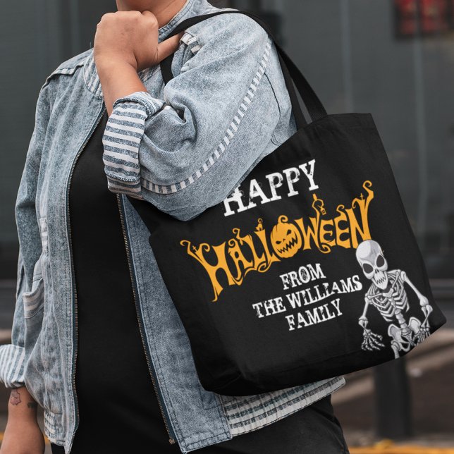 Bolsa Tote Esqueleto Anual da Festa de Halloween da Família P (Criador carregado)