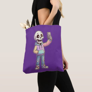 Bolsa Tote Esqueleto de desenho animado fofo tirando selfie -