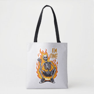 Bolsa Tote Esqueleto Estou Bem em Chamas Ilustração de Adesiv