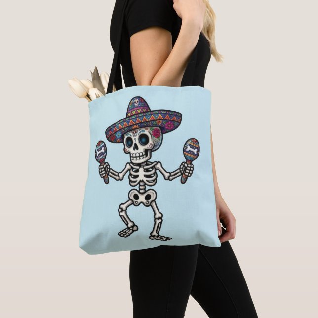 Bolsa Tote Esqueleto Mexicano Colorido (Close Up)