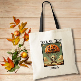 Bolsa Tote Esqueleto Spooky no Paraquedas de Pumpkin, Hallowe