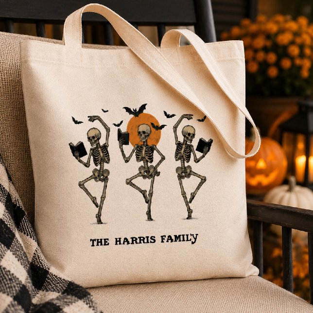 Bolsa Tote Esqueletos Dançantes Fofos de Halloween Personaliz (Criador carregado)