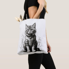 Bolsa Tote Esquema do Lápis de Gato Bonito