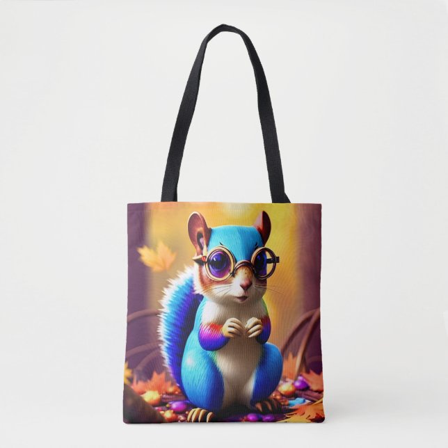 Bolsa Tote Esquilo Azul Cinto com Óculos (Frente)