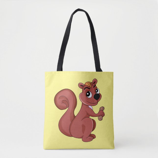 Bolsa Tote Esquilo de desenho animado bonito com amendoim (Frente)