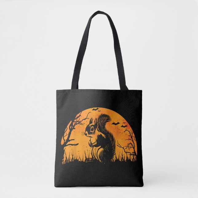 Bolsa Tote Esquilo Engraçado Halloween Silhouette Spooky Squi (Frente)