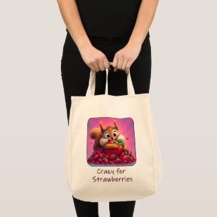 Bolsa Tote Esquilo Fofo “Louco por Morangos”, engraçado