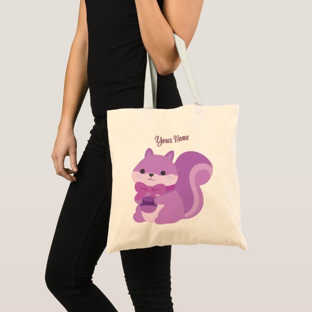 Bolsa Tote Esquilo Lavanda Fofo Kawaii Sentado (Frente (produto))
