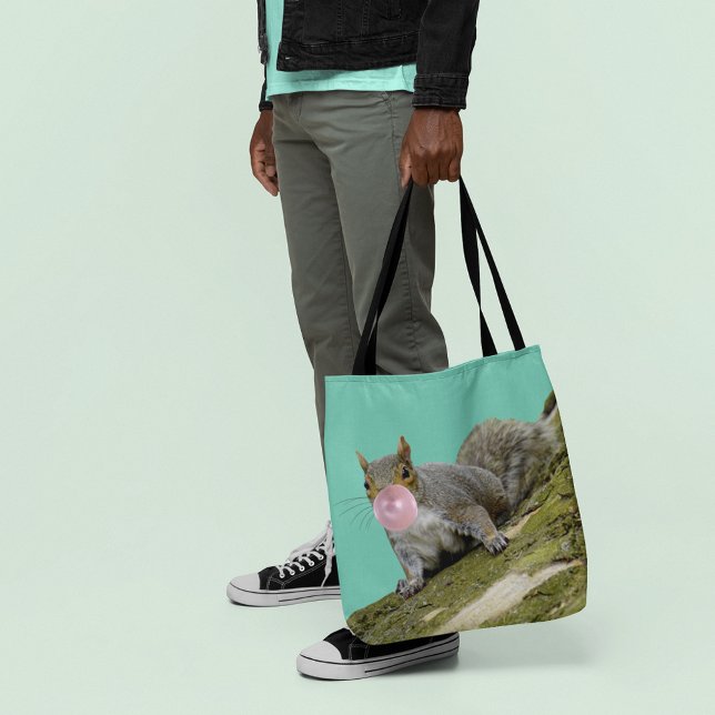 Bolsa Tote Esquilo soprando uma bolha de Bublegum (Criador carregado)
