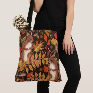Bolsa Tote Esquilos e flora autóctones em castanho escuro