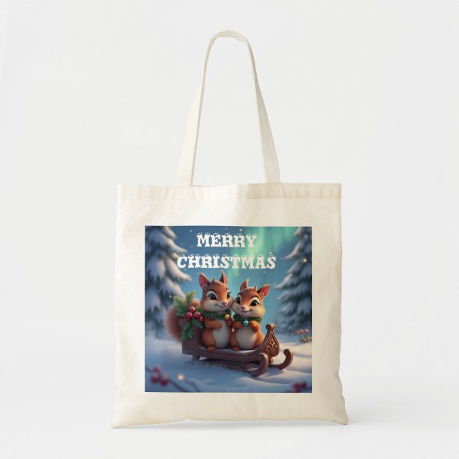 Bolsa Tote Esquilos natal feliz (Frente)