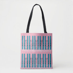 Bolsa Tote Esquis Blues em fundo rosa