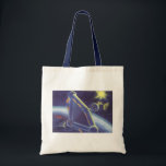 Bolsa Tote Estação Espacial Vintage Science Fiction Orbiting<br><div class="desc">Ilustração de safra futurista e imagem de ficção científica de planetas. Uma estação espacial orbitando ao redor de um planeta ou lua com um sol brilhante brilhando no céu no futuro. Um clássico design de quadrinhos retrô de ficção científica.</div>