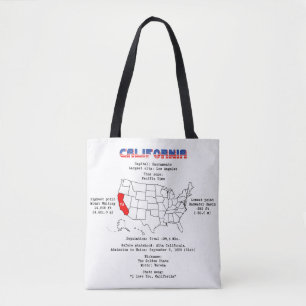 Bolsa Tote Estado Americano da Califórnia em um mapa e inform