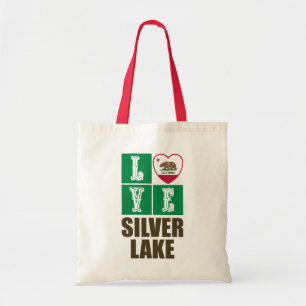 Bolsa Tote Estado da Califórnia Flag Heart Silver Lake