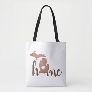 Bolsa Tote Estado de Michigan Cobre Silhouette "Home"