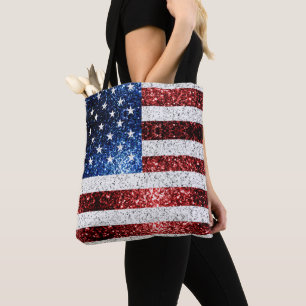 Bolsa Tote Estados Unidos: bandeira azul-vermelho brilha