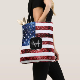Bolsa Tote Estados Unidos: bandeira vermelha e azul brilha mo