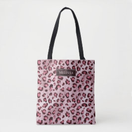 Bolsa Tote Estampa Animal Leopardo Rosa Com Folha Falsa E Nom
