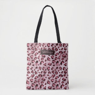 Bolsa Tote Estampa Animal Leopardo Rosa Com Folha Falsa E Nom