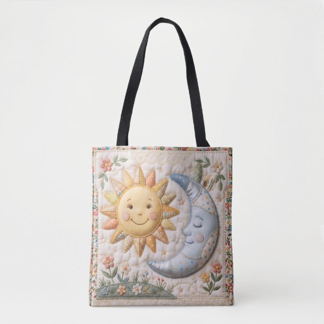 Bolsa Tote Estampa de colcha vintage Sol Lua  (Frente)