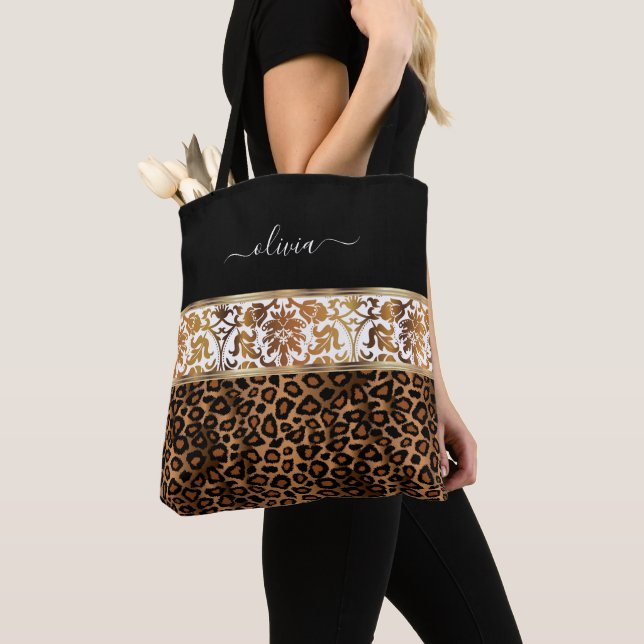 Bolsa Tote Estampa floral e de leopardo (Close Up)